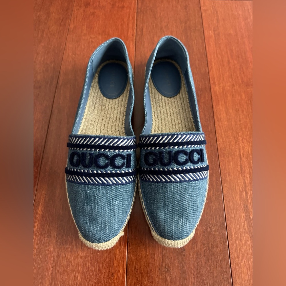 Gucci Ines Espadrille Flats Logo Embroidered Denim Blue. Various Size Available - Picture 2 of 16